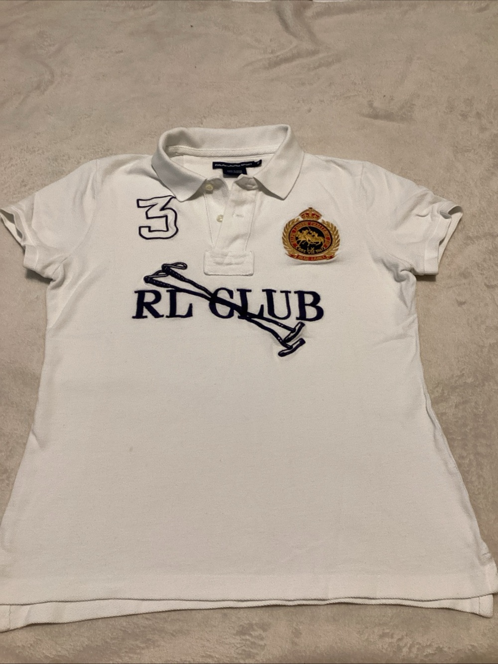 Ralph Lauren White Polo with RL Club Crest & Embroidered Number